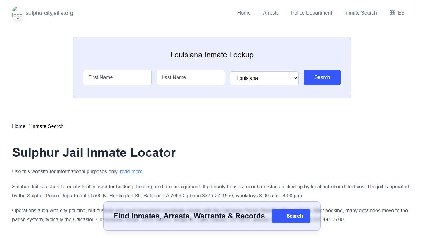Sulphur, LA Municipal Jail Inmate Search